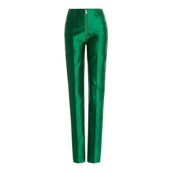 Victoria Beckham Green Satin Zip Straight Slacks 10 UK 6 US Runs Small 2- 4 US - Picture 2 of 6